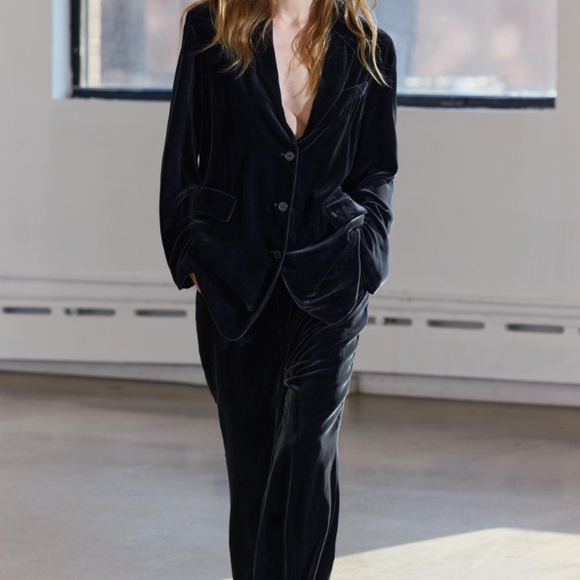 Zara Women NEW SILK BLEND Velvet Suit Pant TOBACCO BLACK 9342/928 - Picture 3 of 5